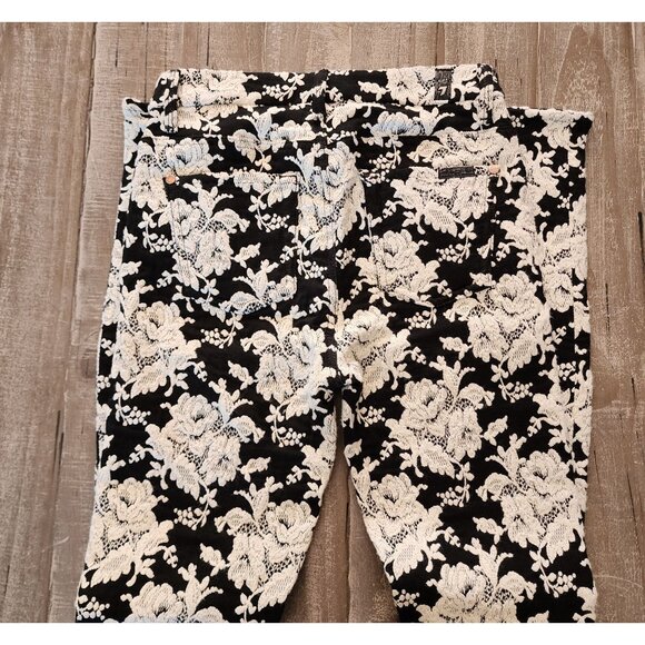 7 For All Mankind Black and White Floral  Pants - Picture 9 of 10